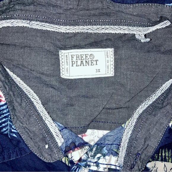 Free Planet Mens Tropical Floral Print Short Sleeve Button-Up Shirt | Size 3X - Picture 4 of 8